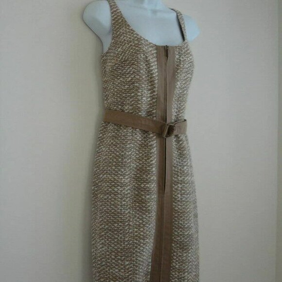 NWT AKRIS Camel Offwhite Wool Sheath Sleeveless Dress with Belt 8 - Picture 2 of 7